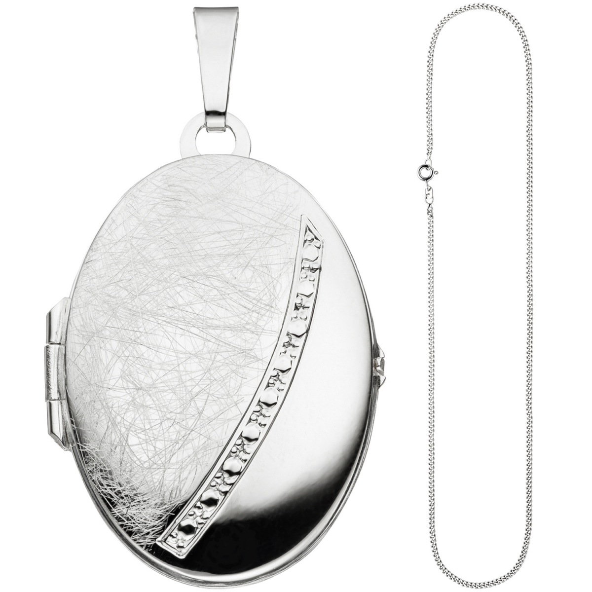 Medaillon oval Anhänger zum Öffnen für 2 Fotos 925 Silber mit Kette 50 cm