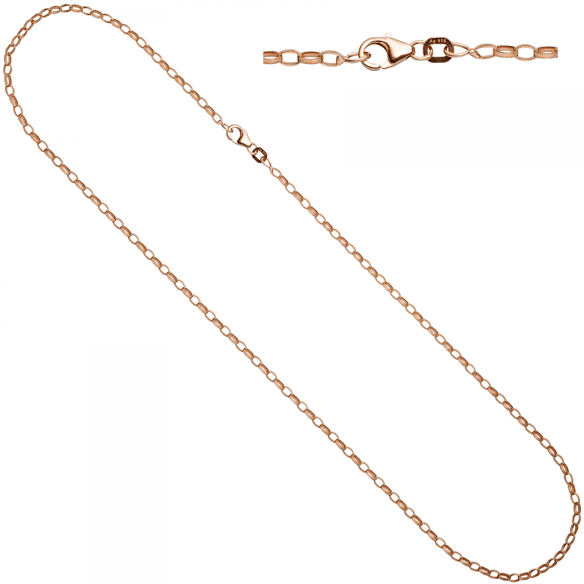 Ankerkette 925 Silber rotgold vergoldet 80 cm Kette Halskette Karabiner