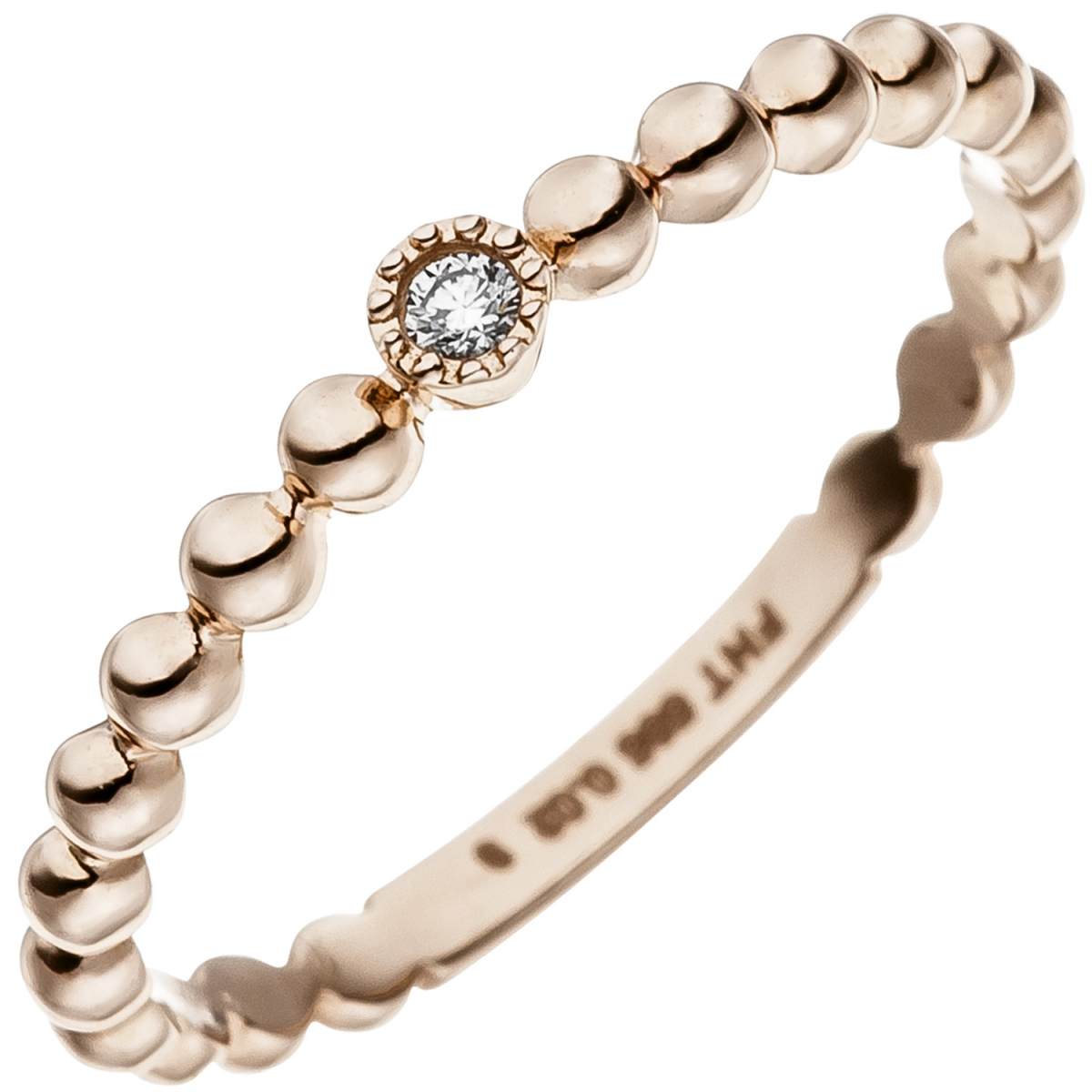 Damen Ring Kugel 585 Gold Rotgold 1 Diamant Brillant Rotgoldring Kugelring - 58mm