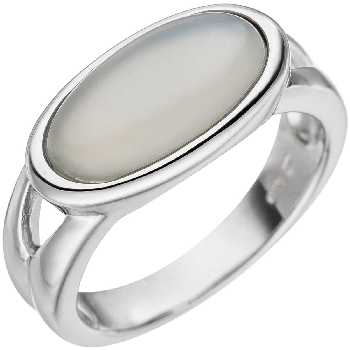 Damen Ring 585 Gold Weißgold 1 Mondstein-Cabochon Weißgoldring Mondsteinring - 56mm