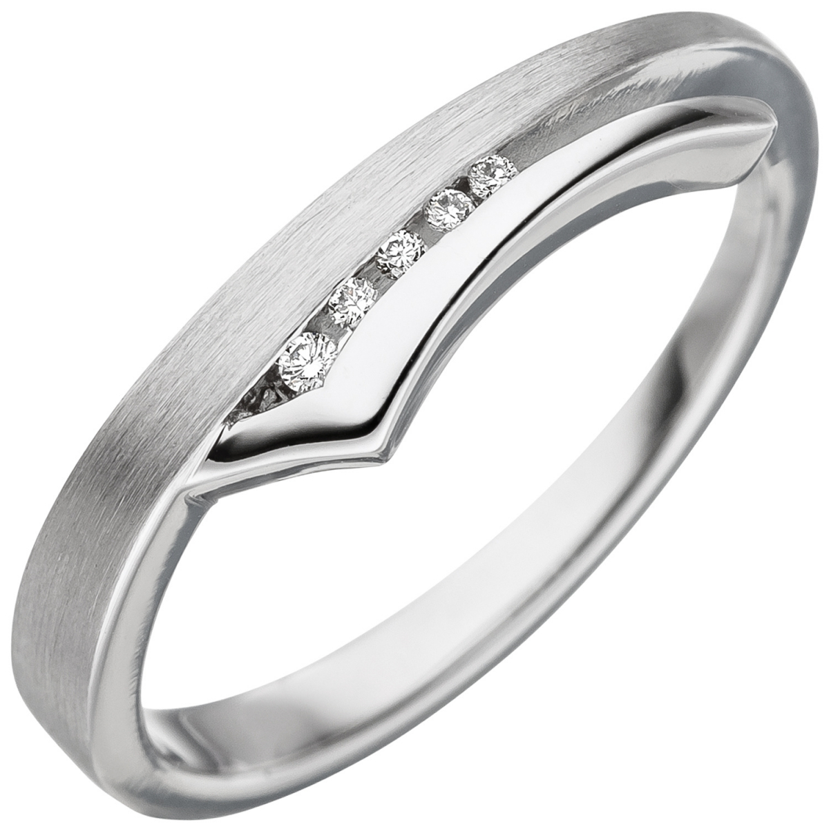 Damen Ring 585 Gold Weißgold teil matt 5 Diamanten Brillanten Weißgoldring - 56mm