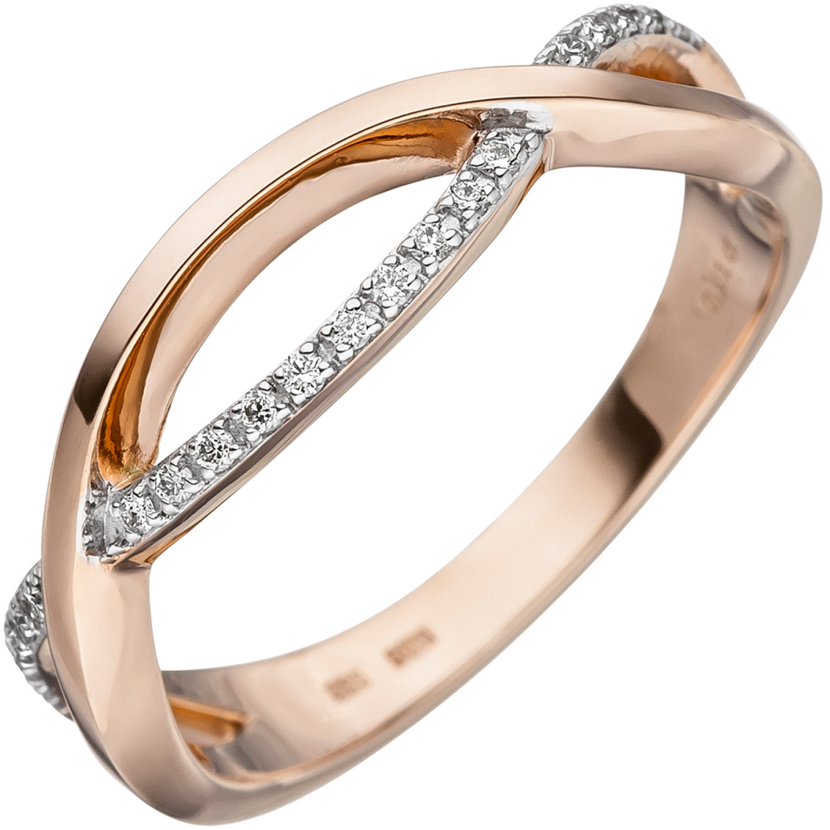 Damen Ring 585 Gold Rotgold 20 Diamanten Brillanten Diamantring - 56mm
