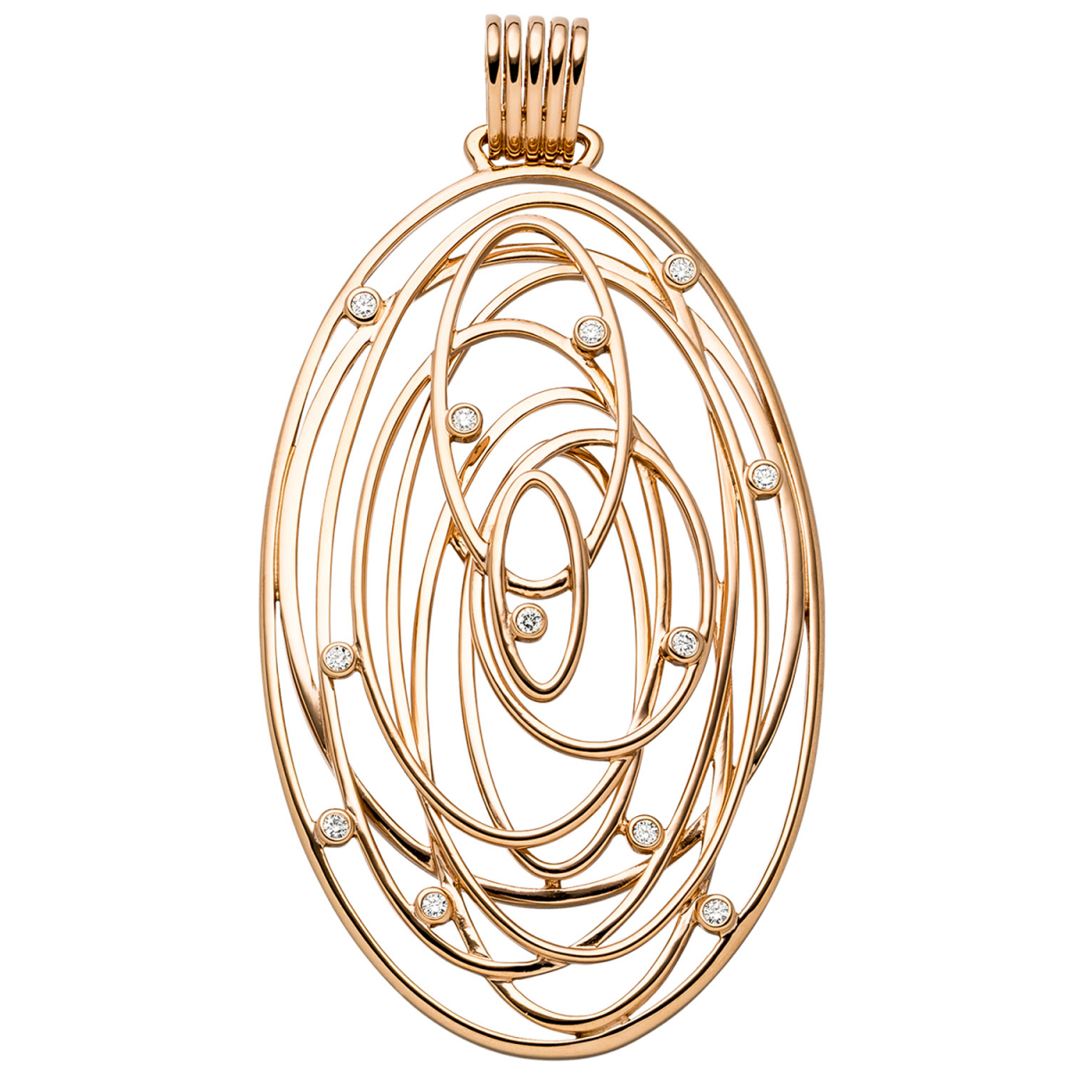Anhänger oval 585 Gold Rotgold 12 Diamanten Brillanten 0,14ct. Rotgoldanhänger