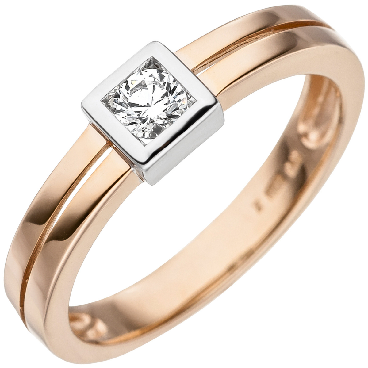 Damen Ring 375 Gold Rotgold bicolor 1 Zirkonia Goldring - 54mm