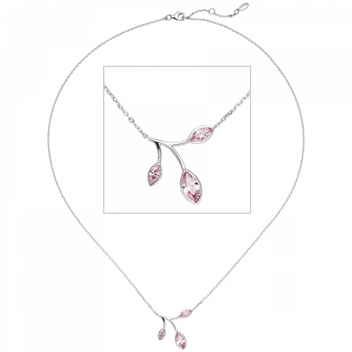 Collier Kette mit Anhänger 925 Sterling Silber 3 Zirkonia rosa 45 cm Kette