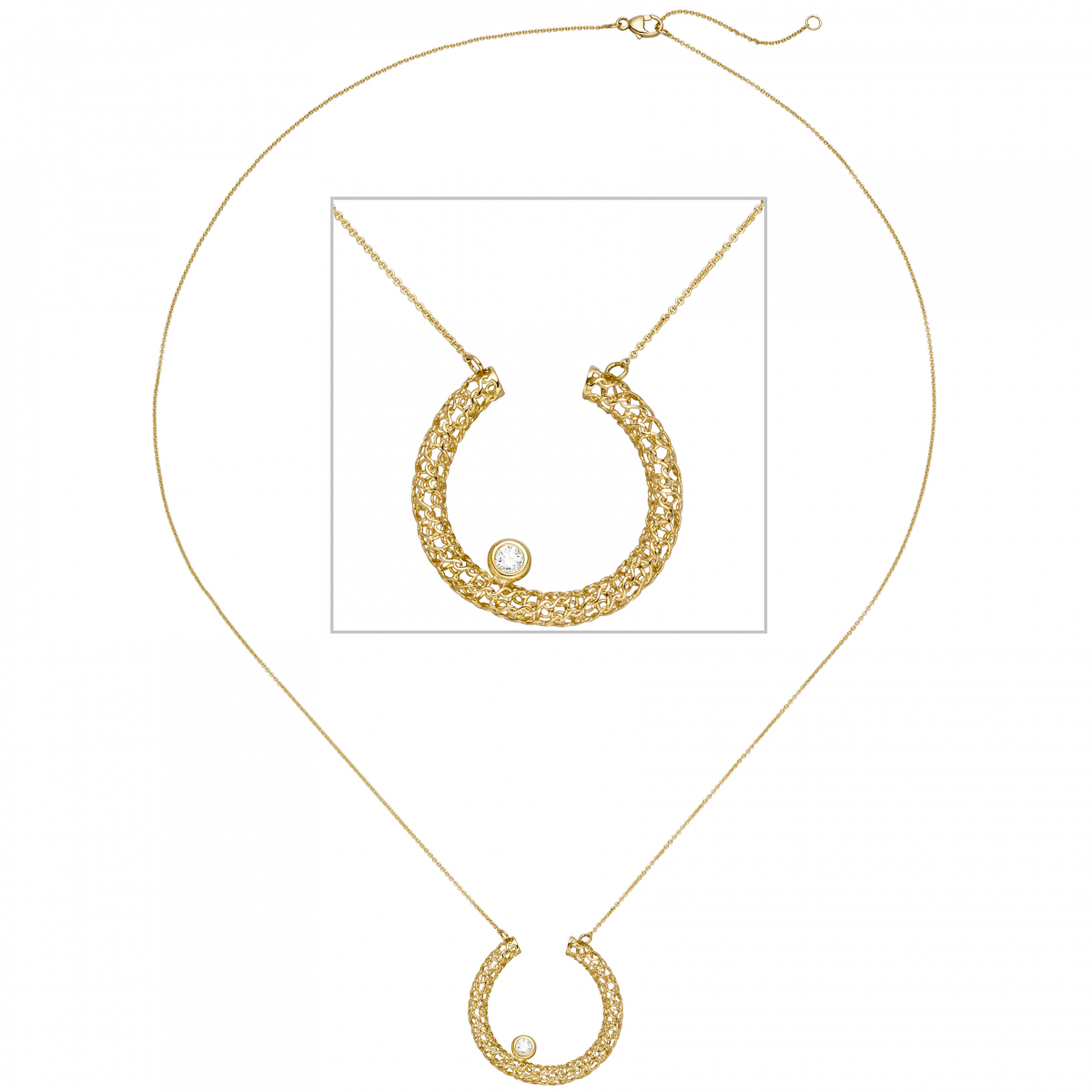 Collier Halskette 750 Gold Gelbgold 1 Diamant Brillant 45 cm Kette Goldkette