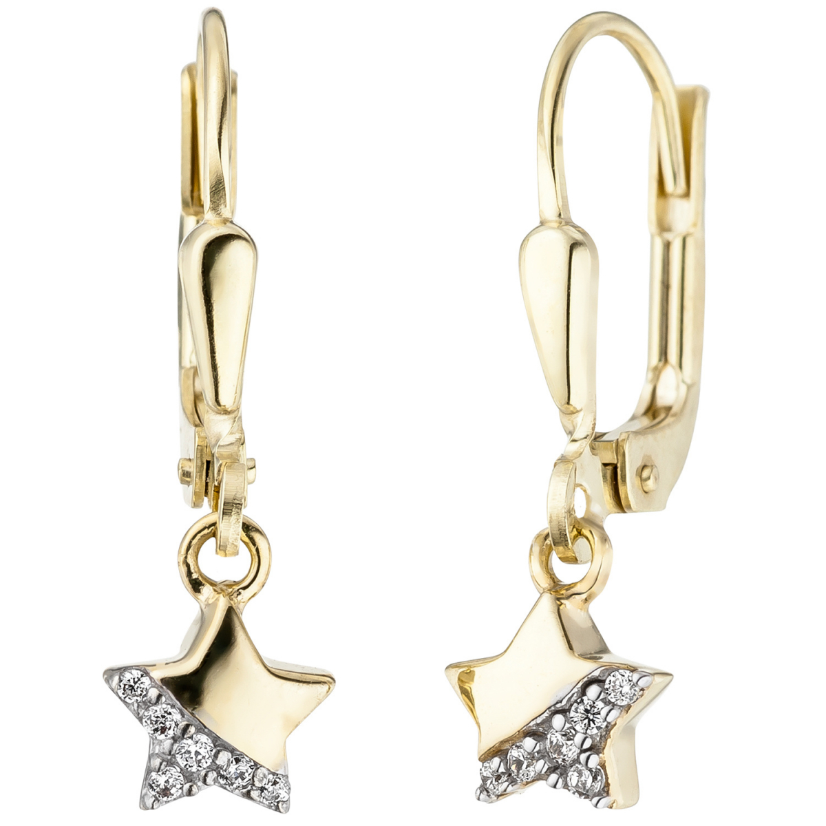 Kinder Ohrhänger Stern 375 Gold Gelbgold 12 Zirkonia Ohrringe Kinderohrringe