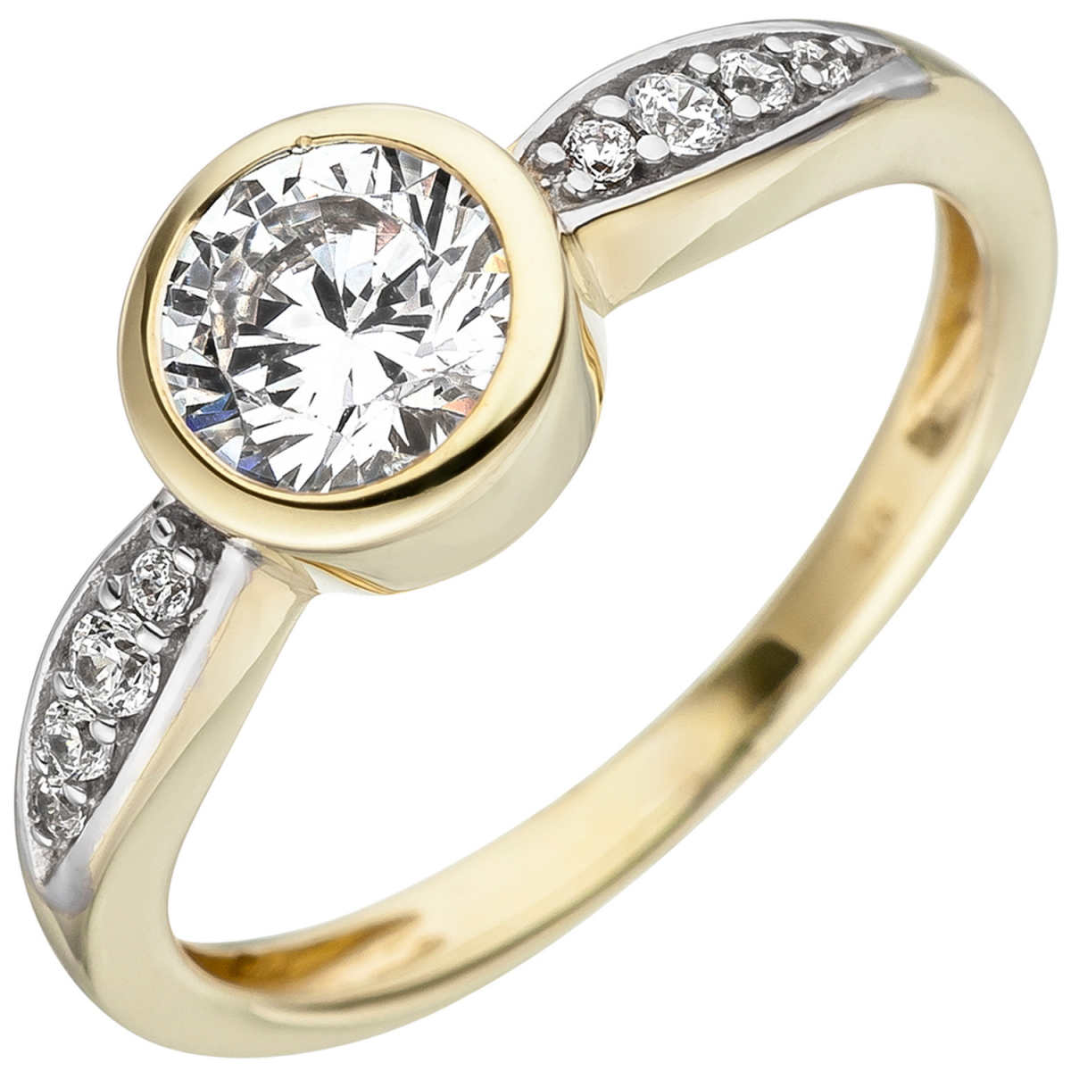 Damen Ring 375 Gold Gelbgold bicolor 9 Zirkonia Goldring - 60mm