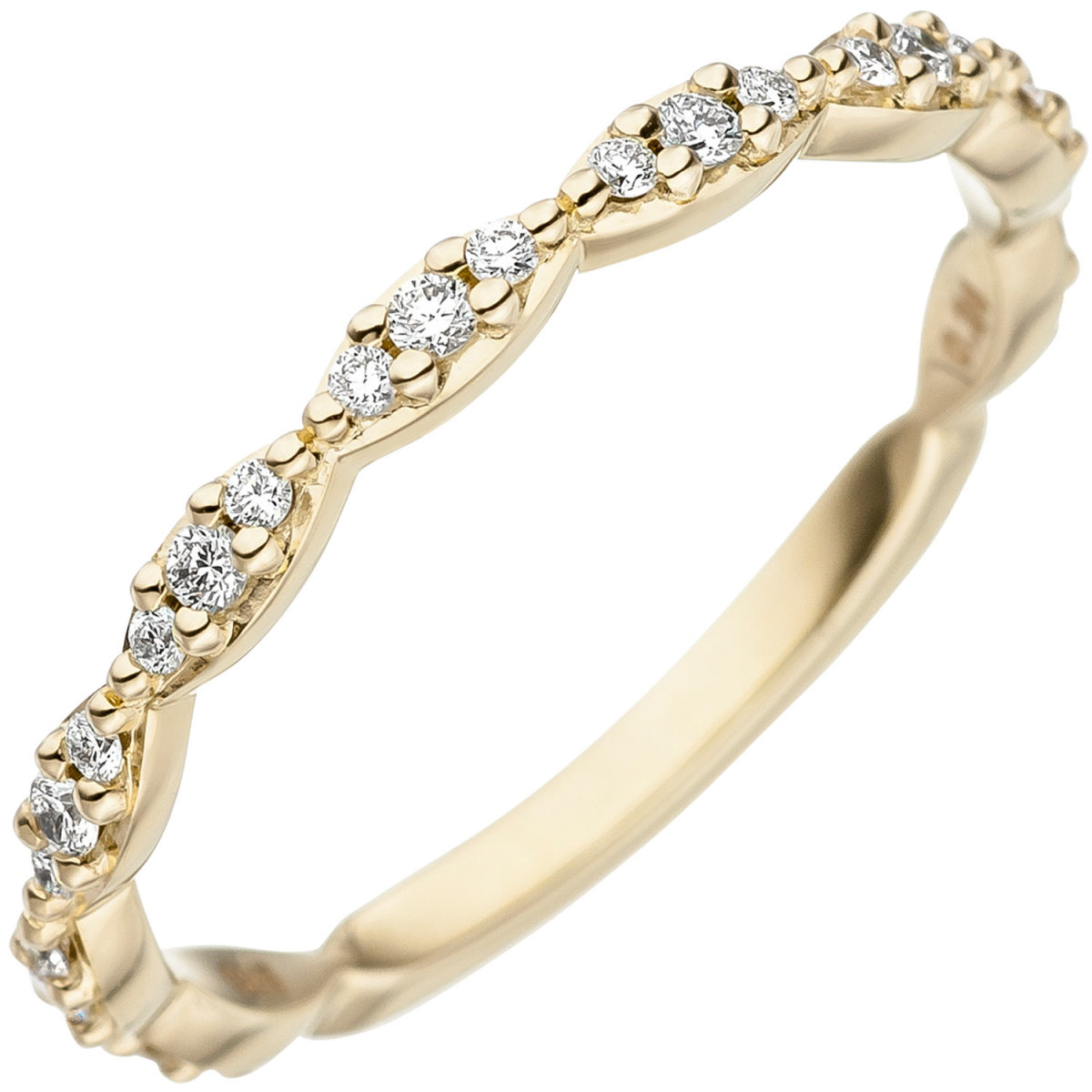 Damen Ring 585 Gold Gelbgold 27 Diamanten Brillanten Goldring Diamantring - 52mm