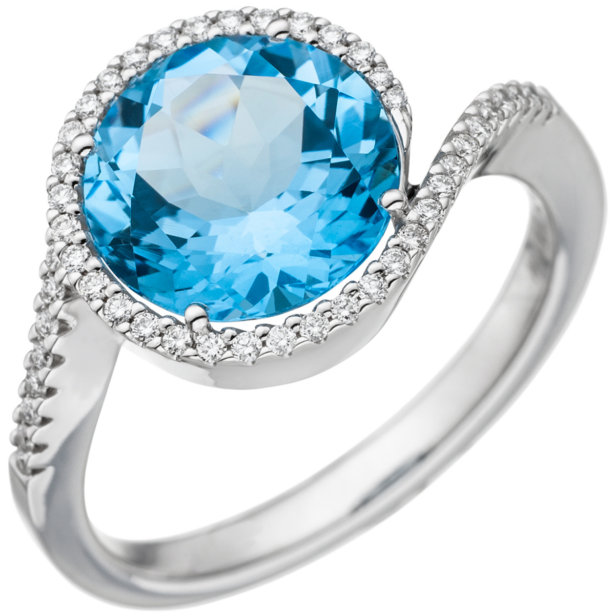Damen Ring 585 Weißgold 1 Blautopas hellblau blau 47 Diamanten Brillanten - 58mm