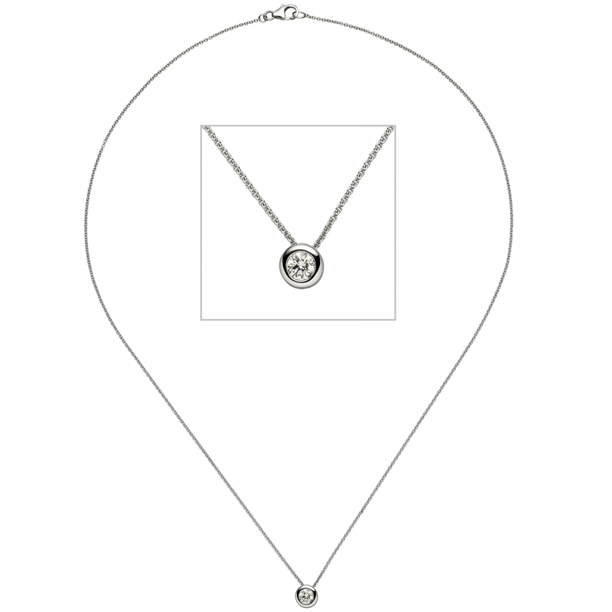 Collier Kette mit Anhänger 585 Gold Weißgold 1 Diamant Brillant 45 cm
