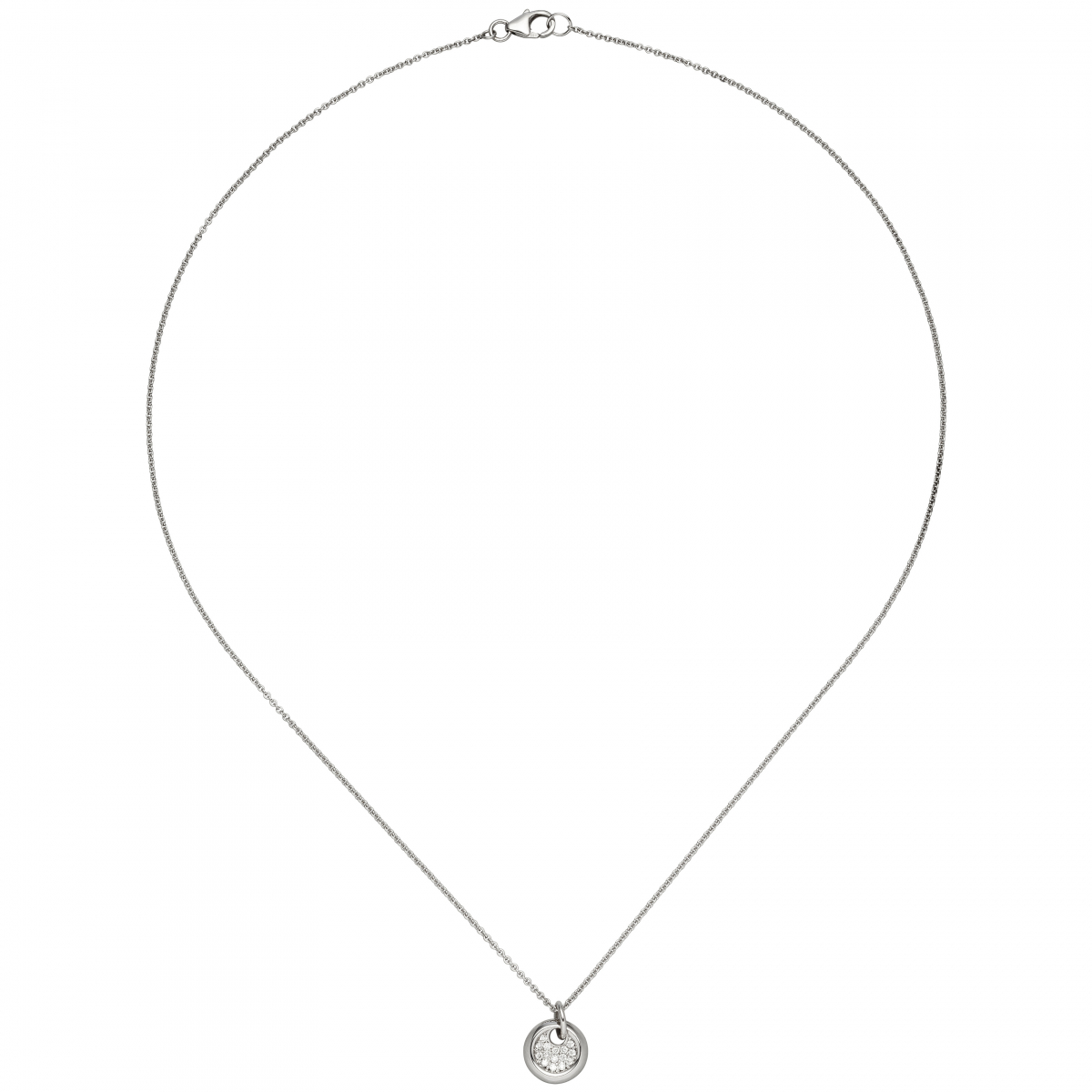 Collier Kette mit Anhänger 585 Gold Weißgold 15 Diamanten Brillanten 43 cm