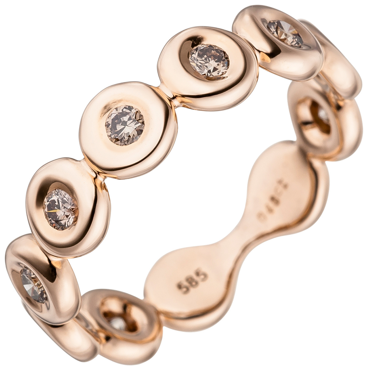 Damen Ring 585 Gold Rotgold 9 Diamanten Brillanten Rotgoldring Diamantring - 58mm