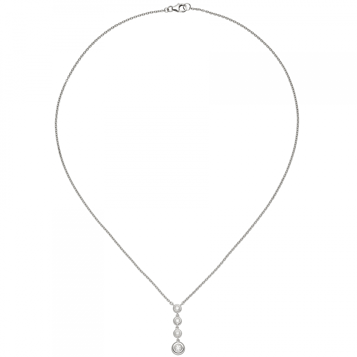 Collier Kette mit Anhänger 585 Gold Weißgold 4 Diamanten Brillanten 43 cm