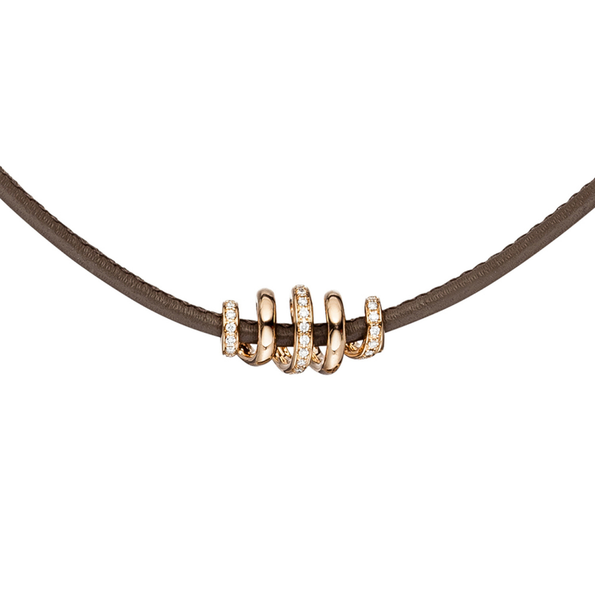 Collier Halskette Leder taupe mit 585 Gold Rotgold 47 Diamanten Brillanten 45 cm