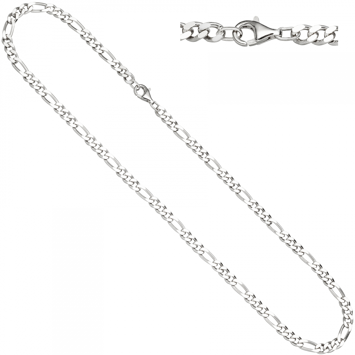 Figarokette 925 Silber diamantiert 50 cm Kette Halskette Silberkette Karabiner