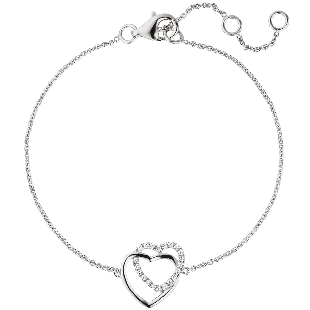Armband Herz Herzen 925 Sterling Silber 21 Zirkonia 18 cm Silberarmband