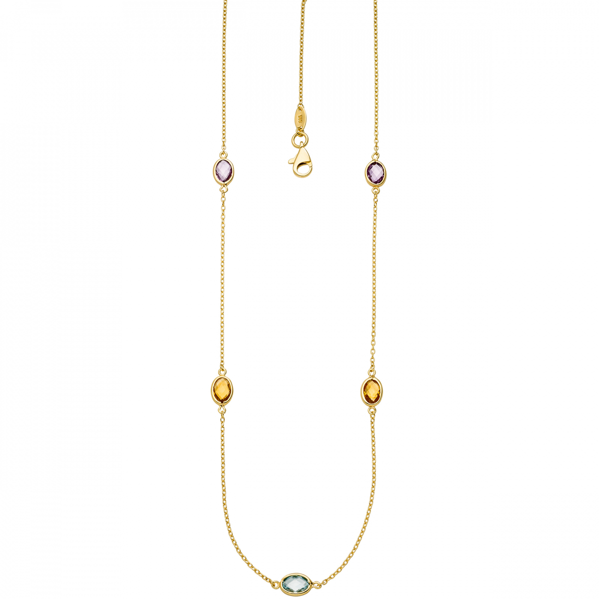 Collier Halskette Kette 585 Gold Gelbgold 2 Amethyste 2 Citrine 1 Blautopas