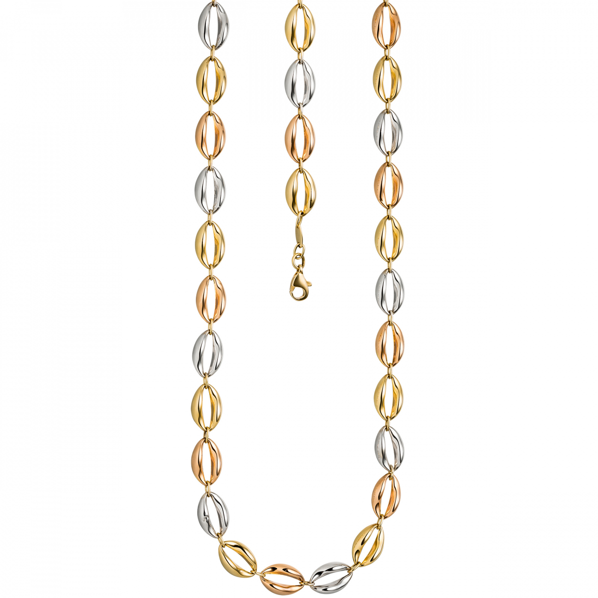 Halskette Kette 585 Gold dreifarbig tricolor 45 cm Goldkette Karabiner