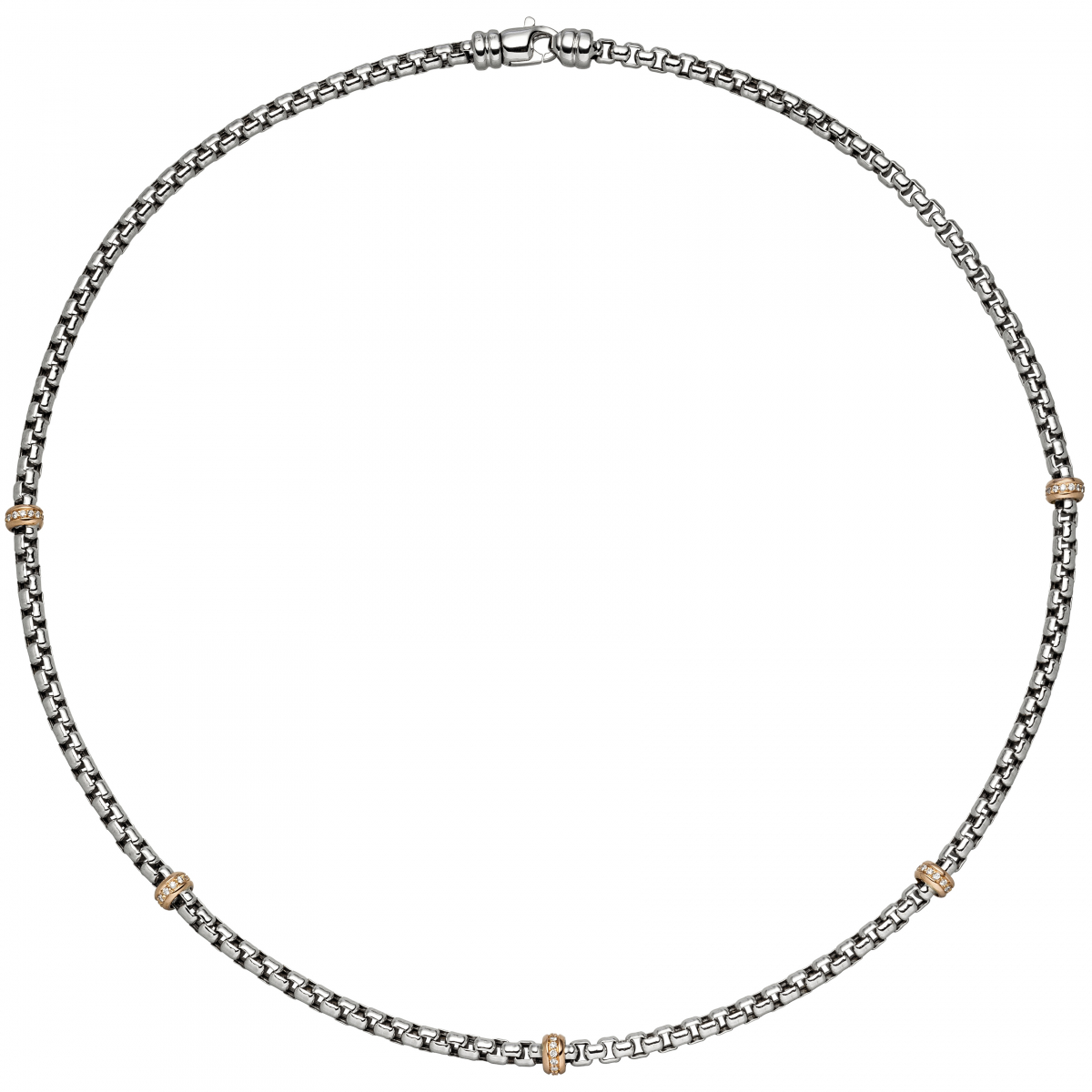 Collier Halskette 585 Gold Weißgold Rotgold bicolor 65 Diamanten 45 cm