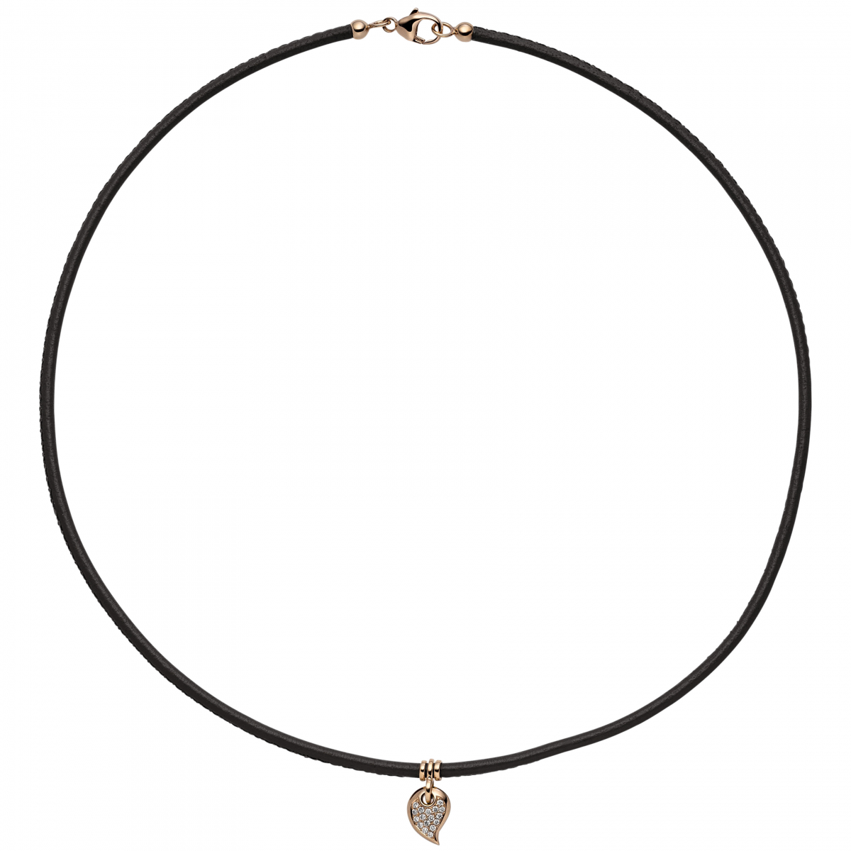Collier Halskette Leder taupe mit 585 Gold Rotgold 17 Diamanten Brillanten 45 cm