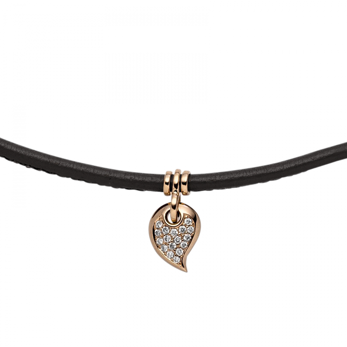 Collier Halskette Leder taupe mit 585 Gold Rotgold 17 Diamanten Brillanten 45 cm