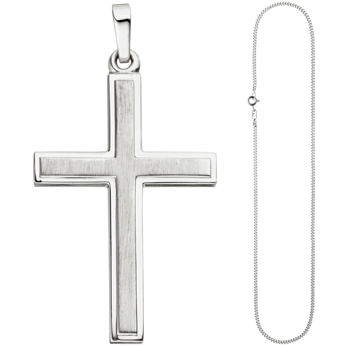 Anhänger Kreuz 925 Silber teil matt Kreuzanhänger Silberkreuz mit Kette 50 cm