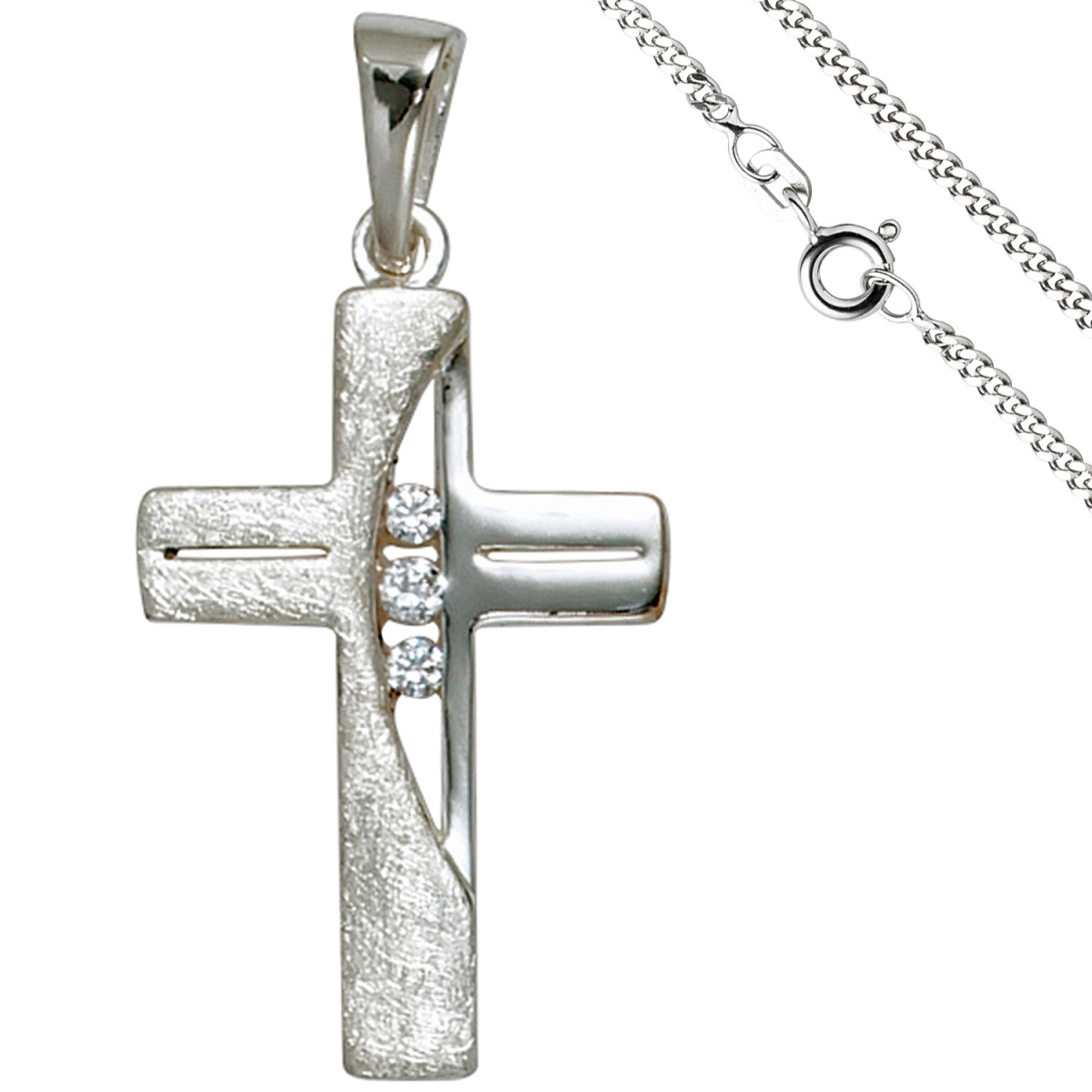 Anhänger Kreuz 925 Silber 3 Zirkonia Kreuzanhänger Silberkreuz mit Kette 50 cm