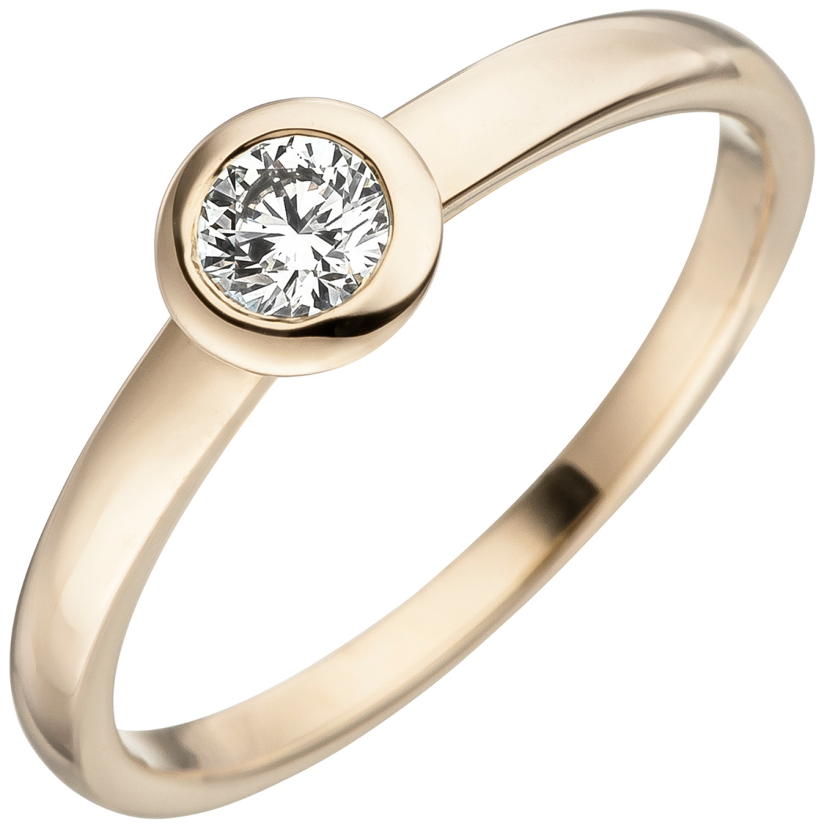 Damen Ring 585 Gold Gelbgold 1 Diamant Brillant Goldring Diamantring - 54mm