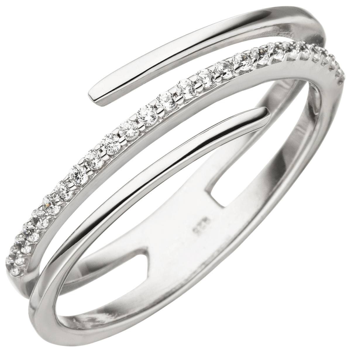 Damen Ring mehrreihig 925 Sterling Silber 26 Zirkonia Silberring - 52mm