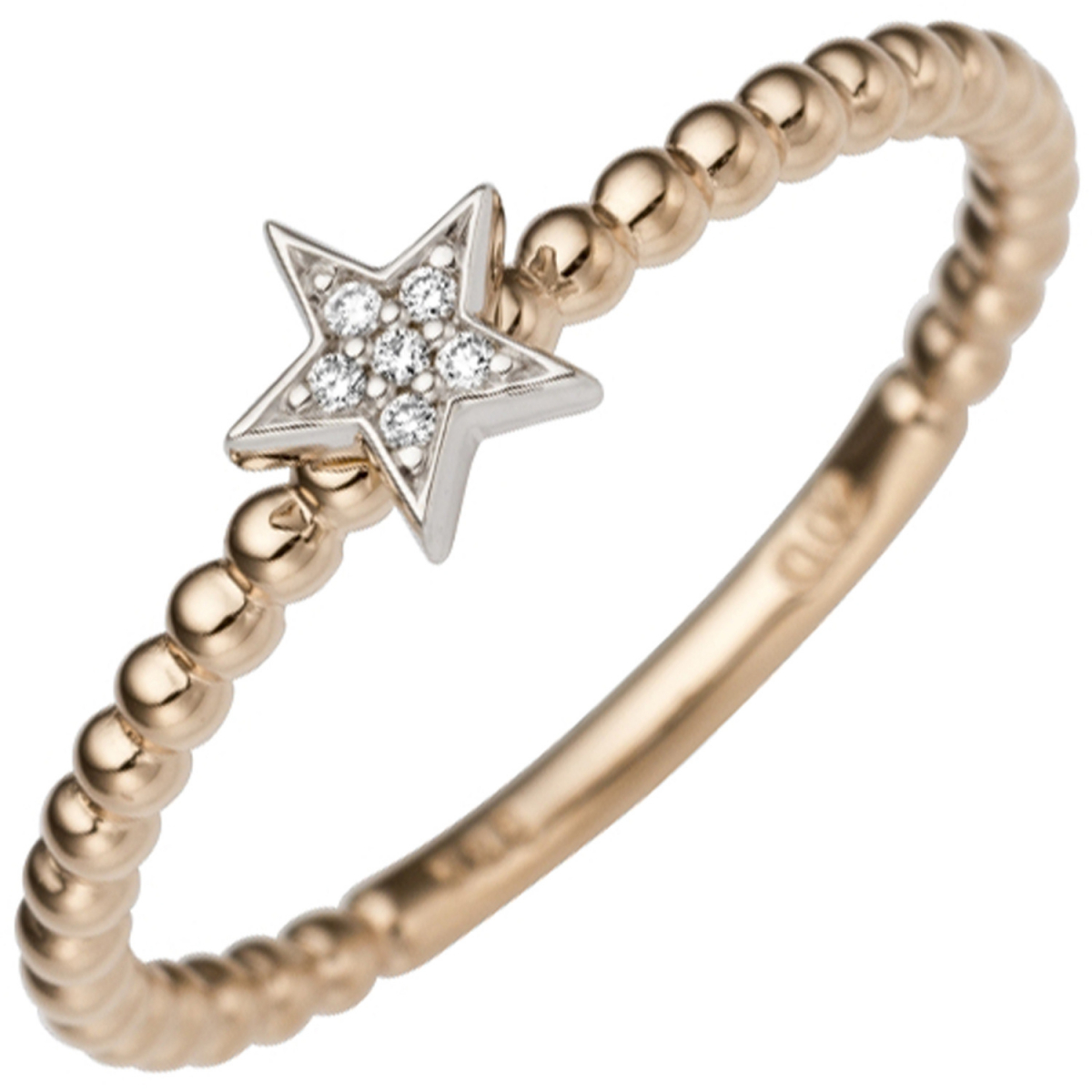 Damen Ring Stern 585 Gold Rotgold Weißgold bicolor 6 Diamanten Brillanten - 50mm