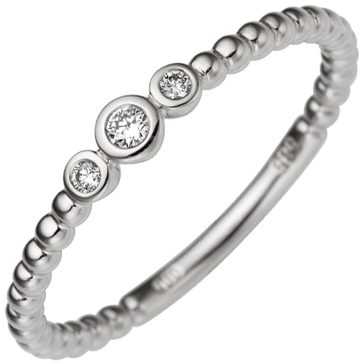 Damen Ring zart 585 Gold Weißgold 3 Diamanten Brillanten 0,06ct. Weißgoldring - 50mm