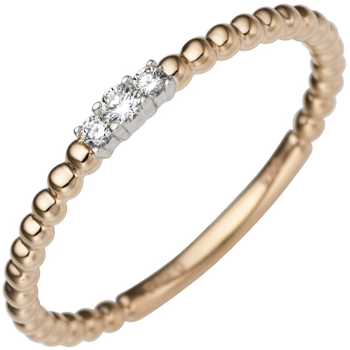 Damen Ring schmal zart 585 Gold Rotgold Weißgold bicolor 3 Diamanten Brillanten - 58mm