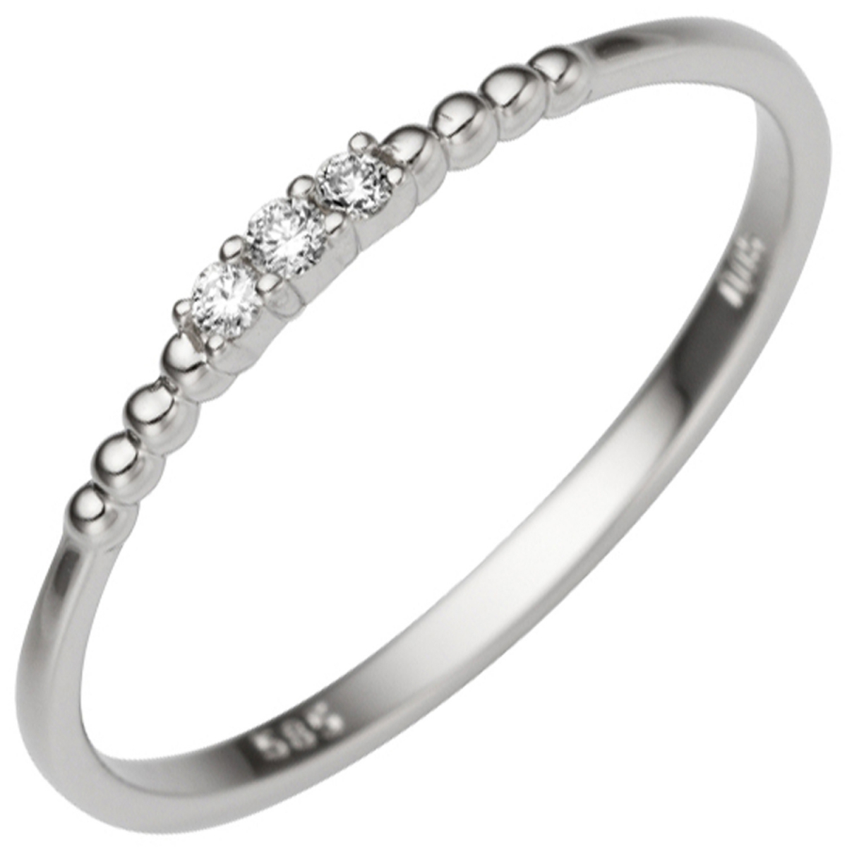 Damen Ring schmal 585 Gold Weißgold 3 Diamanten Brillanten 0,05ct. Weißgoldring - 52mm