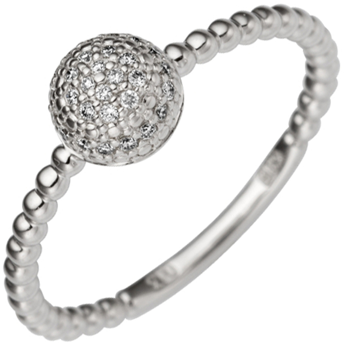 Damen Ring zart 585 Gold Weißgold 29 Diamanten Brillanten 0,13ct. Weißgoldring - 60mm