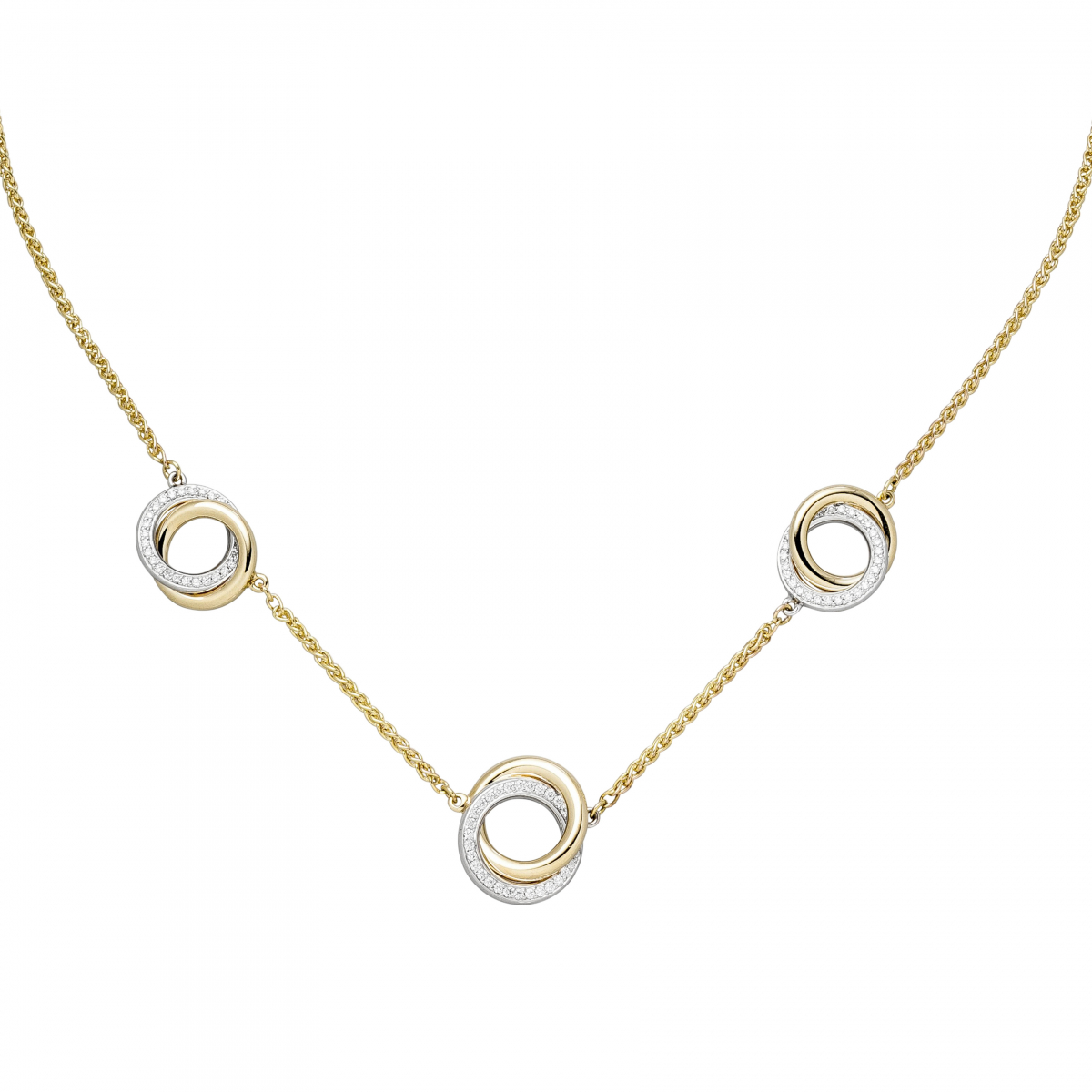 Collier Halskette 585 Gold Gelbgold Weißgold bicolor 82 Diamanten 45 cm