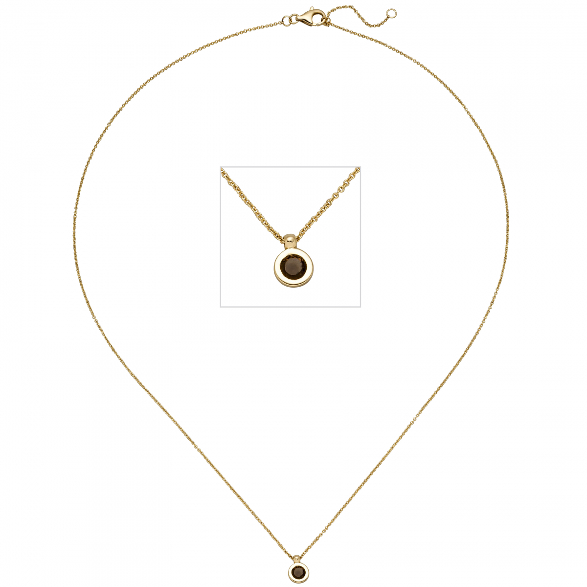 Collier Kette mit Anhänger 585 Gold Gelbgold 1 Rauchquarz 45 cm Halskette