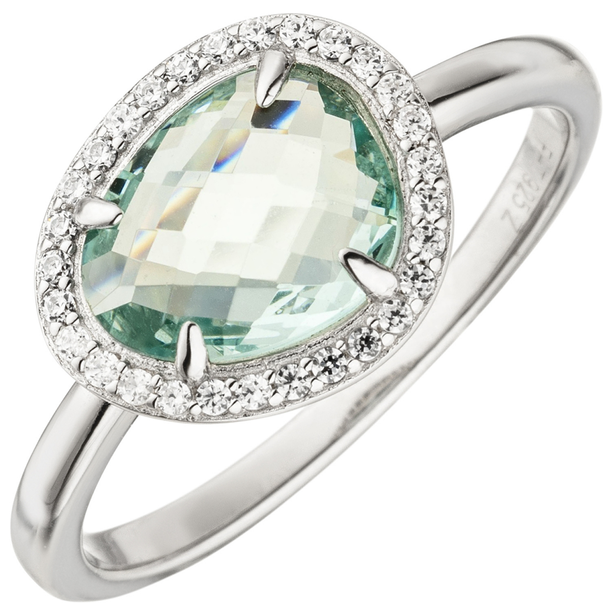 Damen Ring 925 Sterling Silber 1 Glasstein hellblau blau 29 Zirkonia Silberring - 56mm