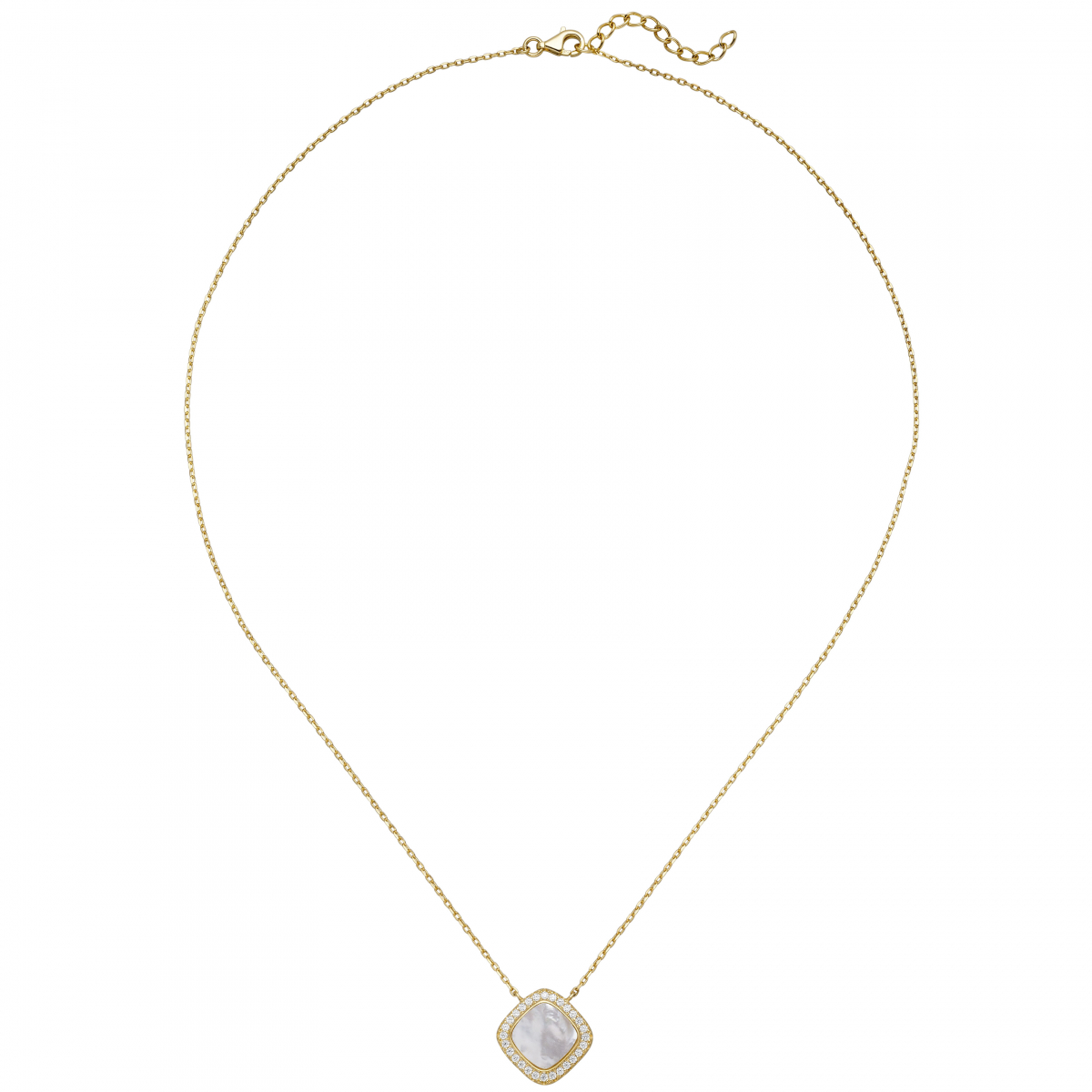 Kette mit Anhänger 925 Silber gold vergoldet Perlmutt Einlage 28 Zirkonia 45 cm
