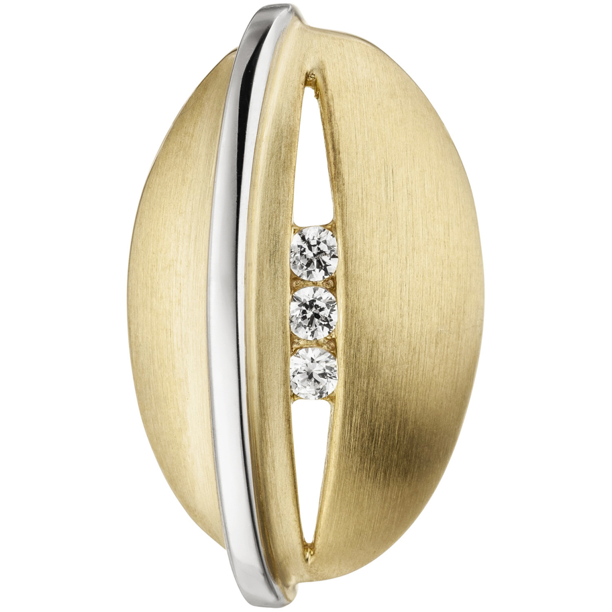 Anhänger 375 Gold Gelbgold Weißgold bicolor matt 3 Zirkonia Goldanhänger