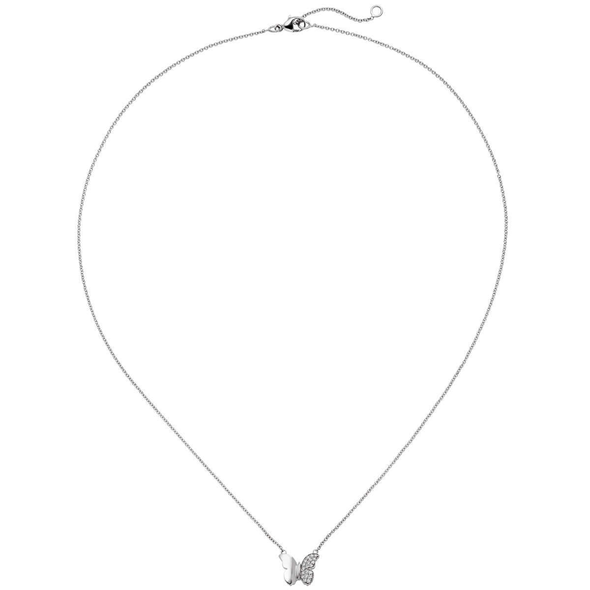 Collier Halskette Schmetterling 585 Weißgold 20 Diamanten Brillanten 45 cm Kette
