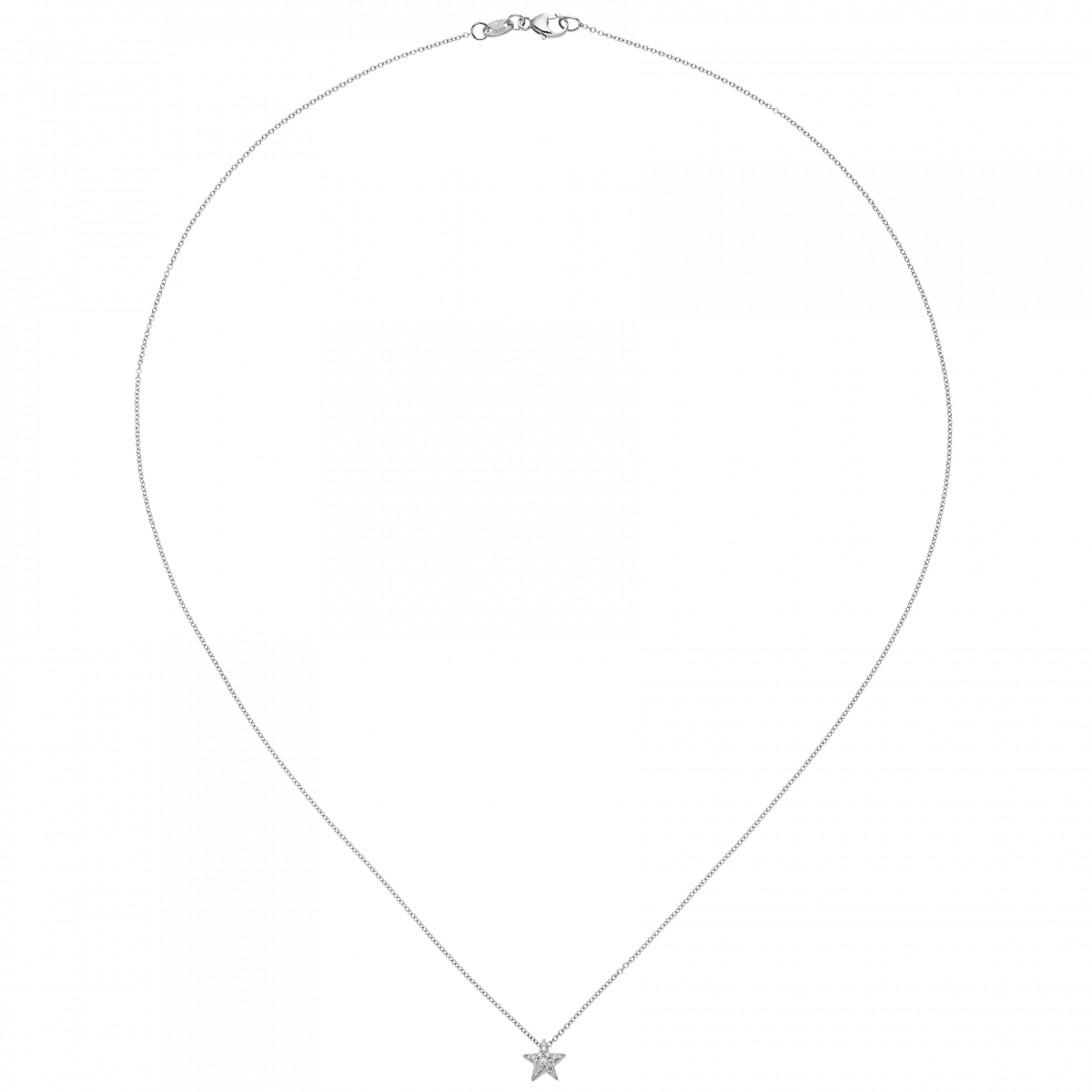 Collier Kette mit Anhänger Stern 585 Gold Weißgold 16 Diamanten Brillanten 42 cm