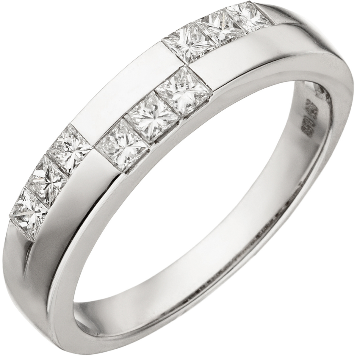 Damen Ring 585 Gold Weißgold 9 Diamanten im Carree Schliff Weißgoldring - 58mm