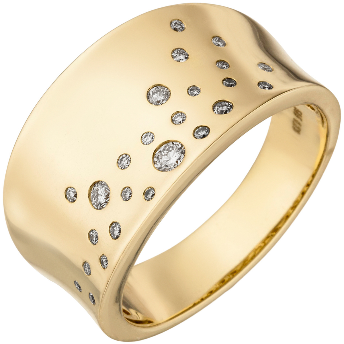 Damen Ring breit 585 Gold Gelbgold 25 Diamanten Brillanten 0,23ct. Goldring - 58mm