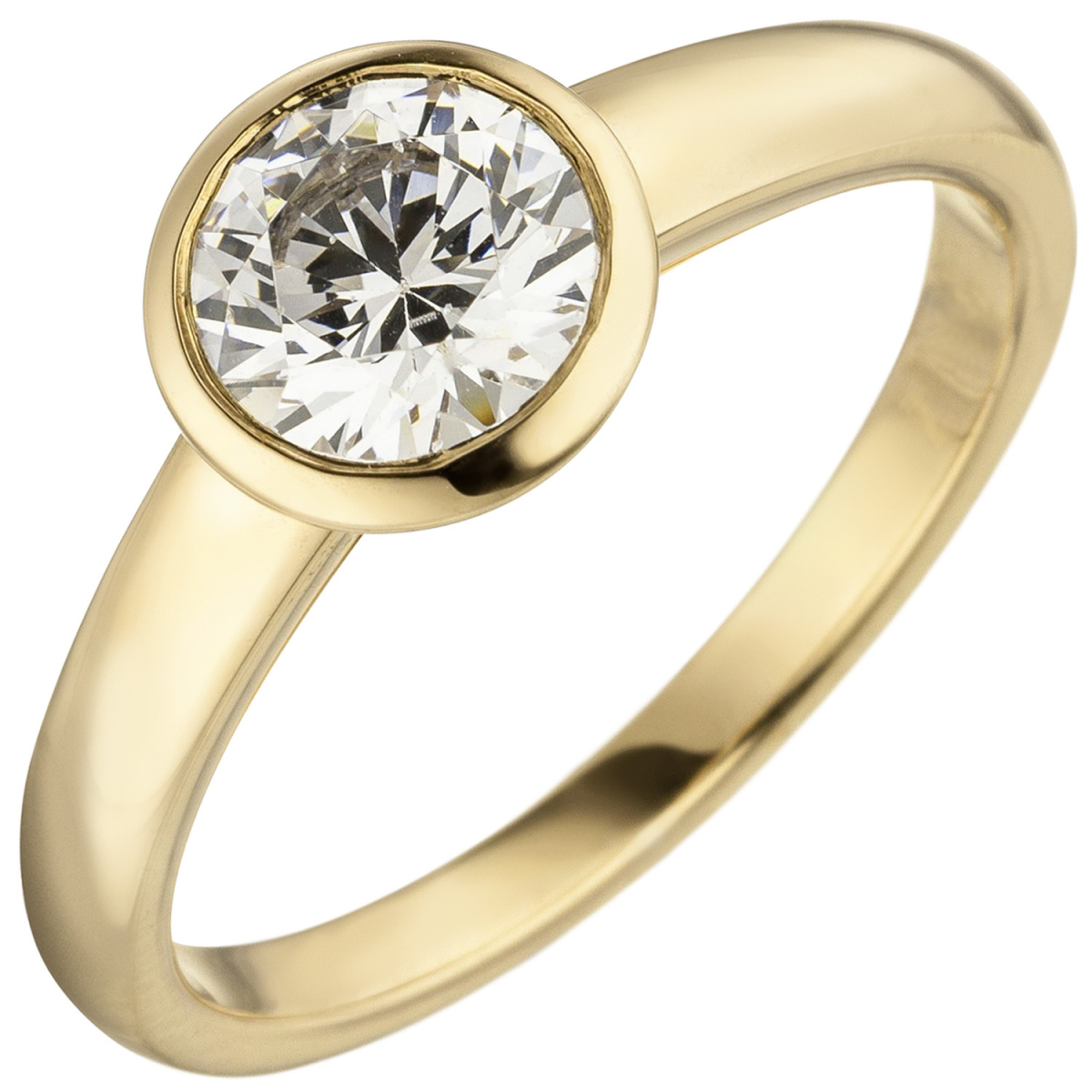 Damen Ring 585 Gold Gelbgold 1 Diamant Brillant 1,0 ct. Diamantring Solitär - 58mm