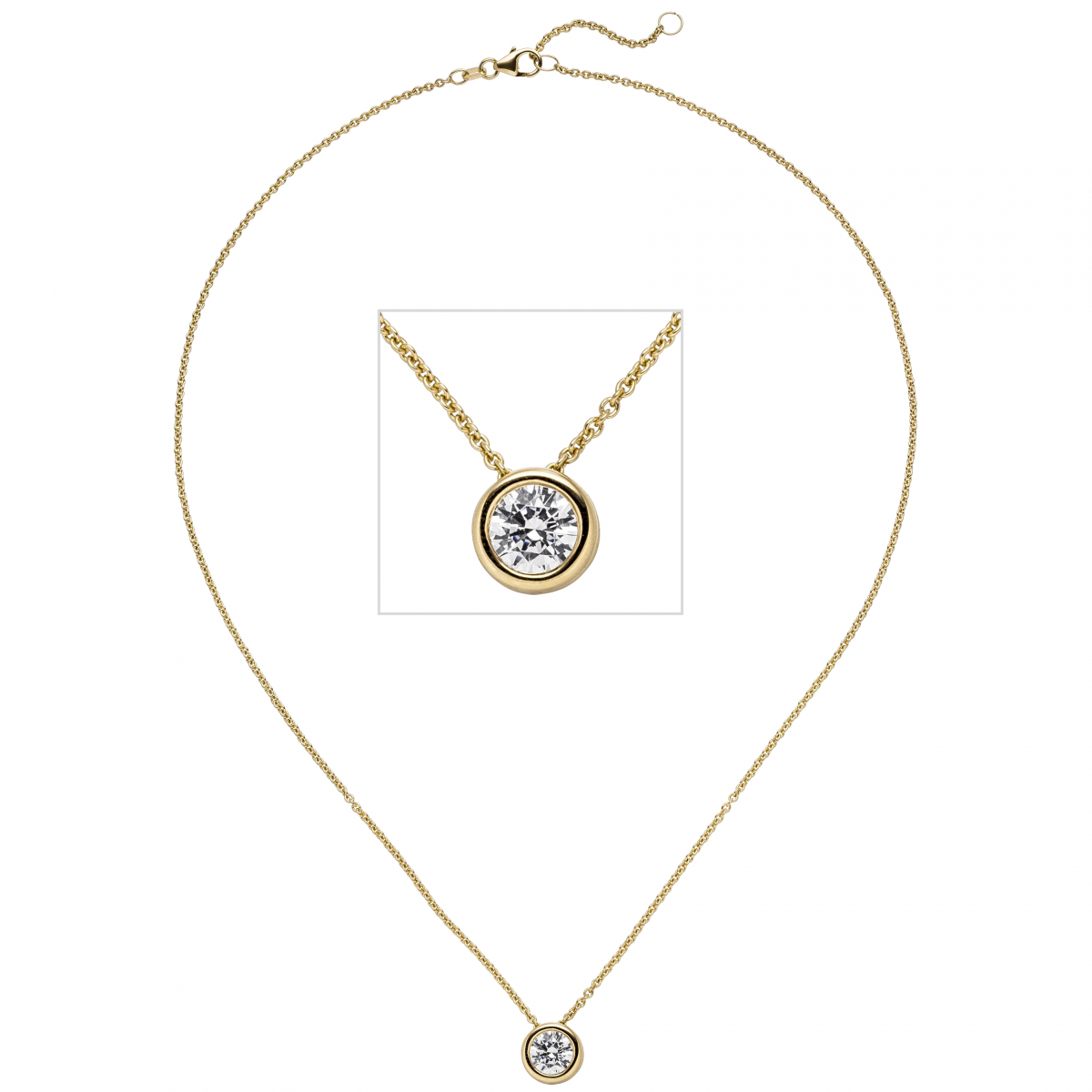 Collier Kette mit Anhänger 585 Gold Gelbgold 1 Diamant Brillant 1,0 ct. 45 cm