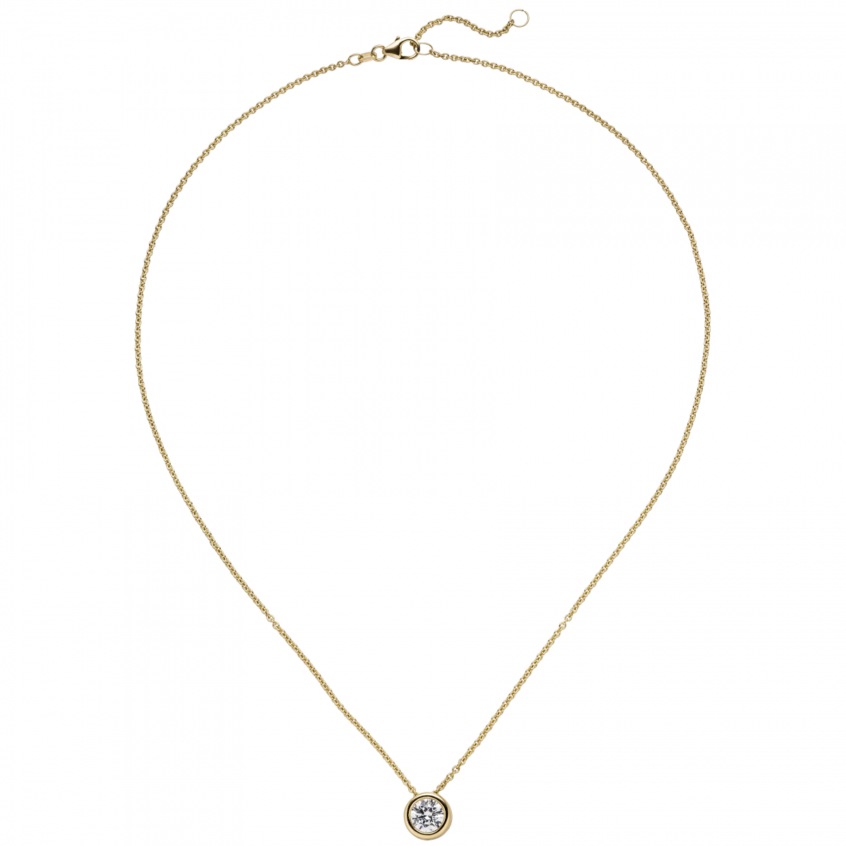 Collier Kette mit Anhänger 585 Gold Gelbgold 1 Diamant Brillant 1,0 ct. 45 cm