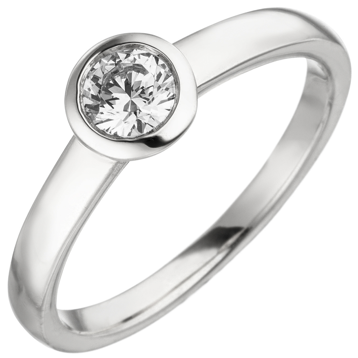 Damen Ring 585 Gold Weißgold 1 Diamant Brillant 0,25 ct. Diamantring Solitär - 60mm