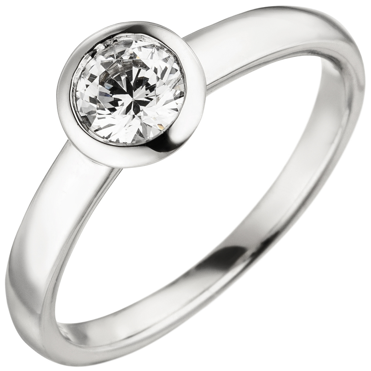 Damen Ring 585 Gold Weißgold 1 Diamant Brillant 0,50 ct. Diamantring Solitär - 56mm