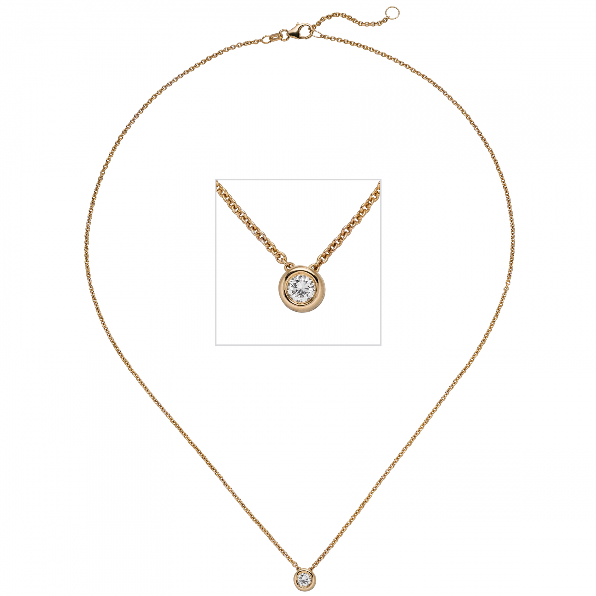 Collier Kette mit Anhänger 585 Gold Rotgold 1 Diamant Brillant 0,15 ct. 45 cm